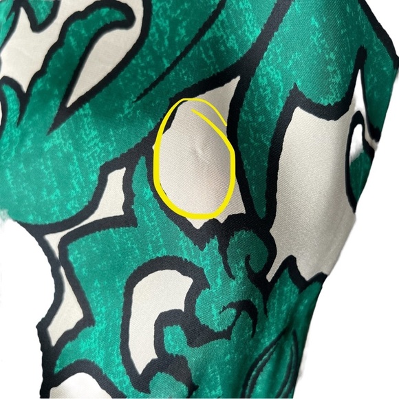 Alfani Damask Print Green & Beige Boxy Fit Short Sleeve Blouse - Picture 3 of 13